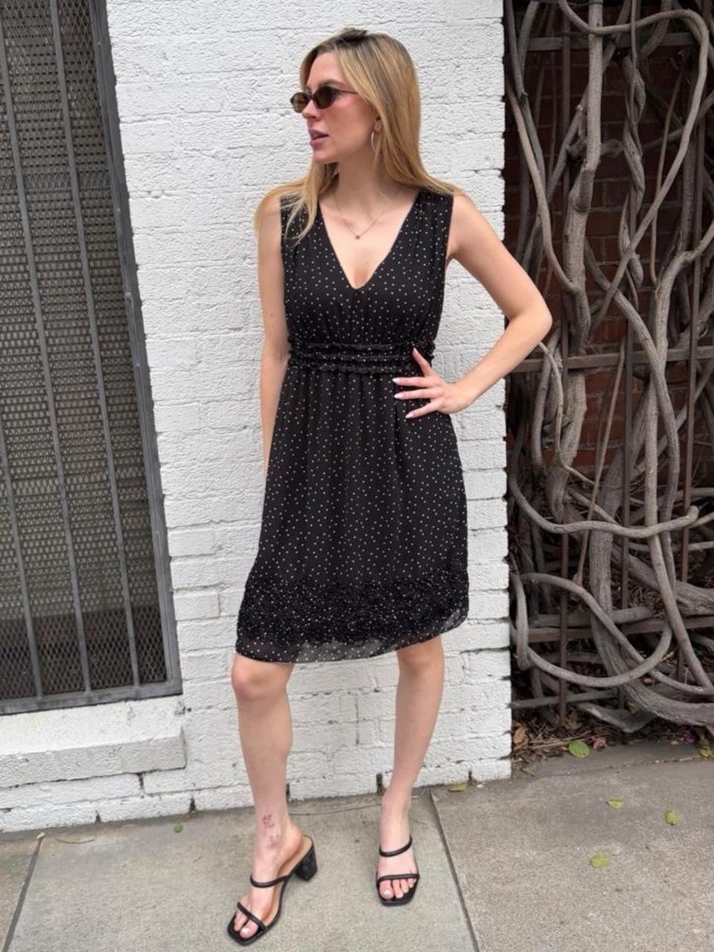 Y2k Max Studio black white polka dot mini dress sz M #babydoll #grunge #cocktail